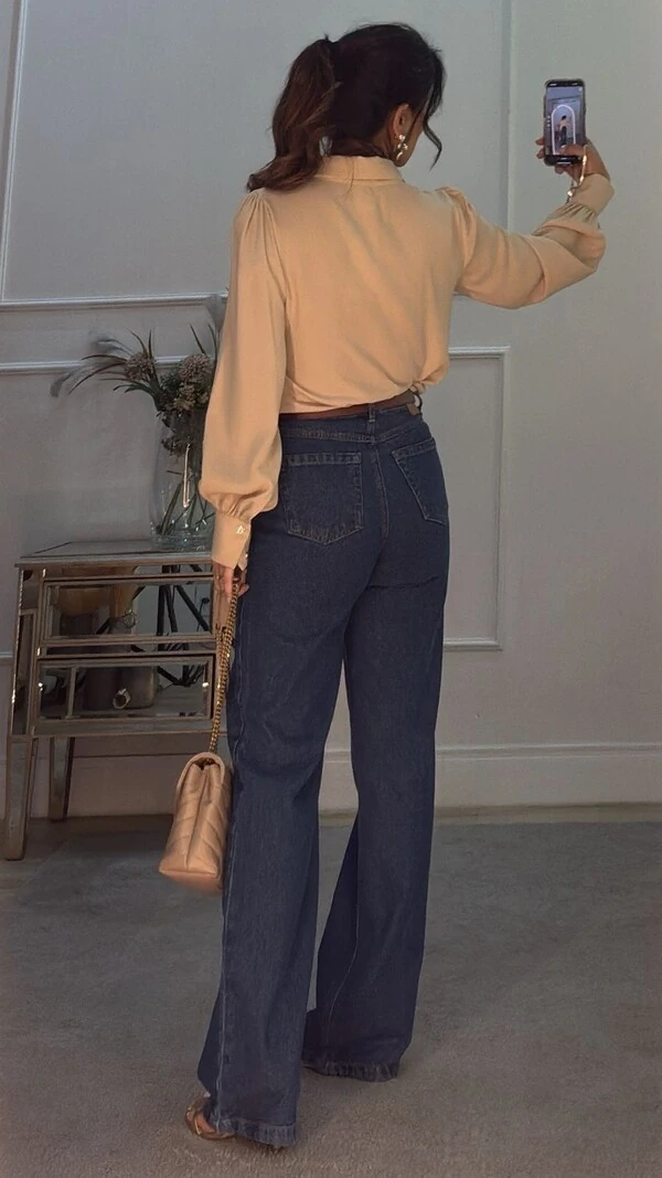 Camisa Crepe Belle Lapela Em Nuvem