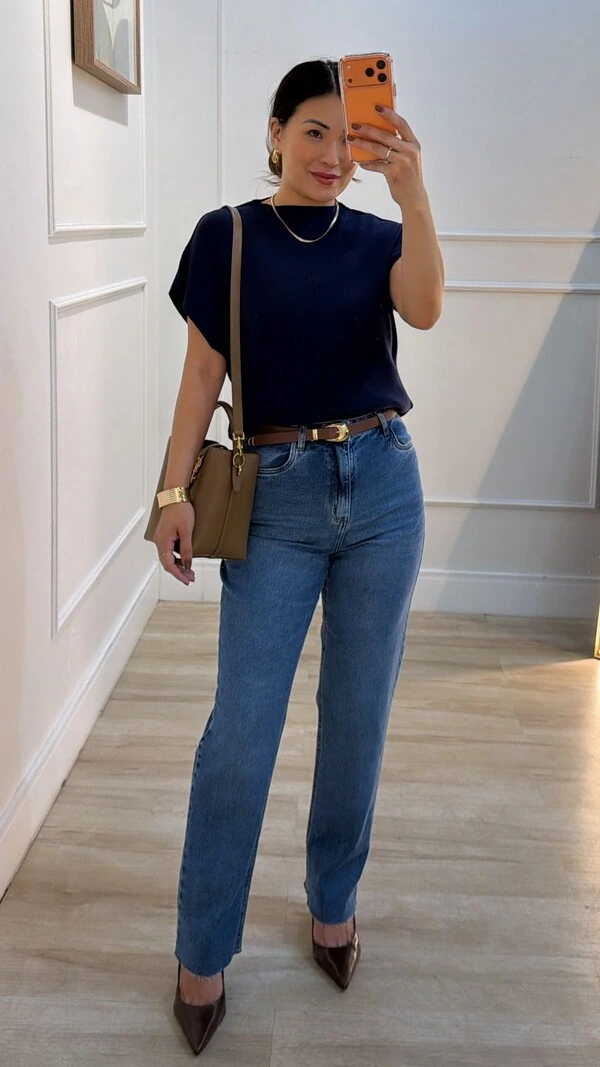 Blusa Tricot Ampla Ombros Com Nervura Eliza Gola Média