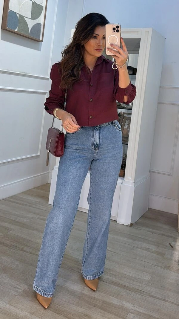 Camisa Cropped Linho Mangas Princesa Veronica Prega Posterior