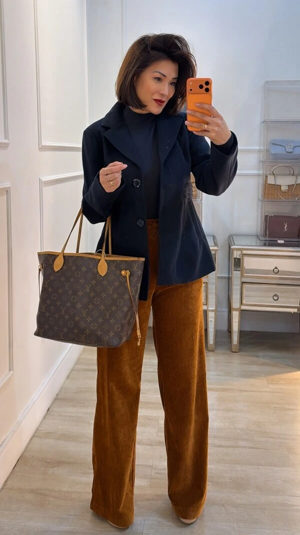 Calça Pantalona Veludo Melissa Botão Forrado