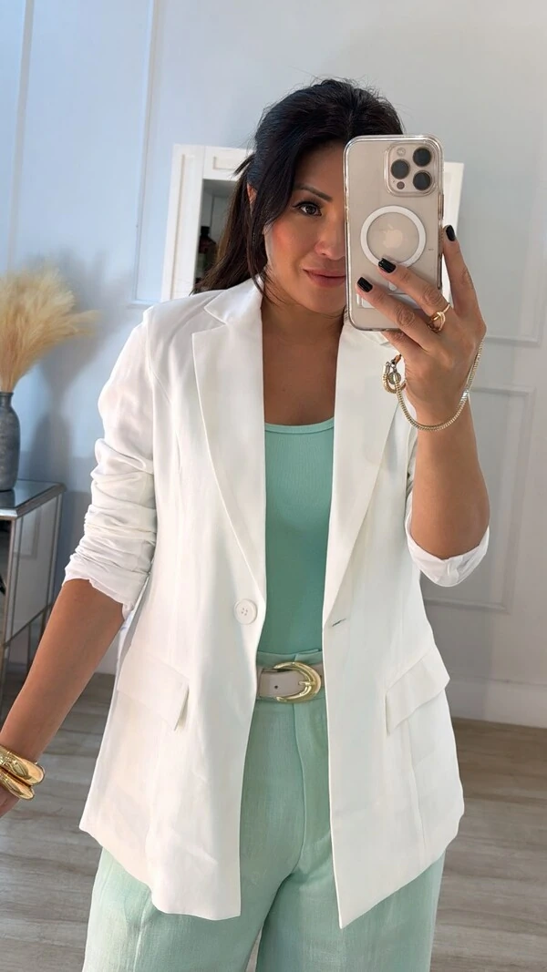 Blazer Decote V Solange Bolsos Fake Frontal Com Lapela