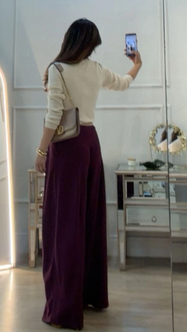 Calça Twill Detalhe De Sobreposição Catherine Pregas Frontais