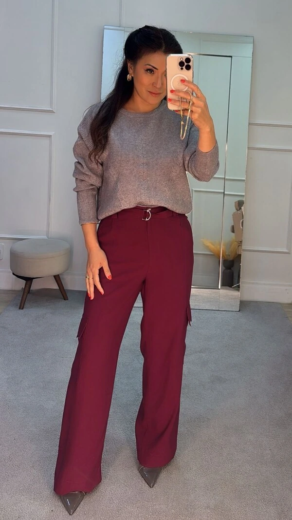 Calça Pantalona Cargo Mariane Com Cinto Faixa