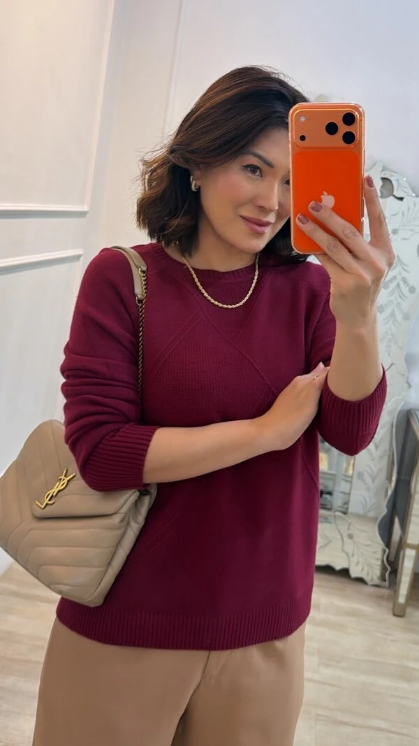 Blusa Tricot Ingrid Detalhe Relevo Geométrico Texturizado