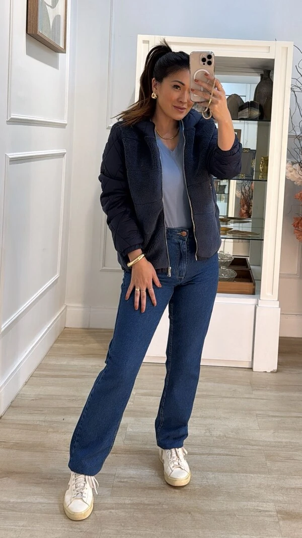 Jaqueta Nylon Com Teddy Safira Pespontos Em Losangos