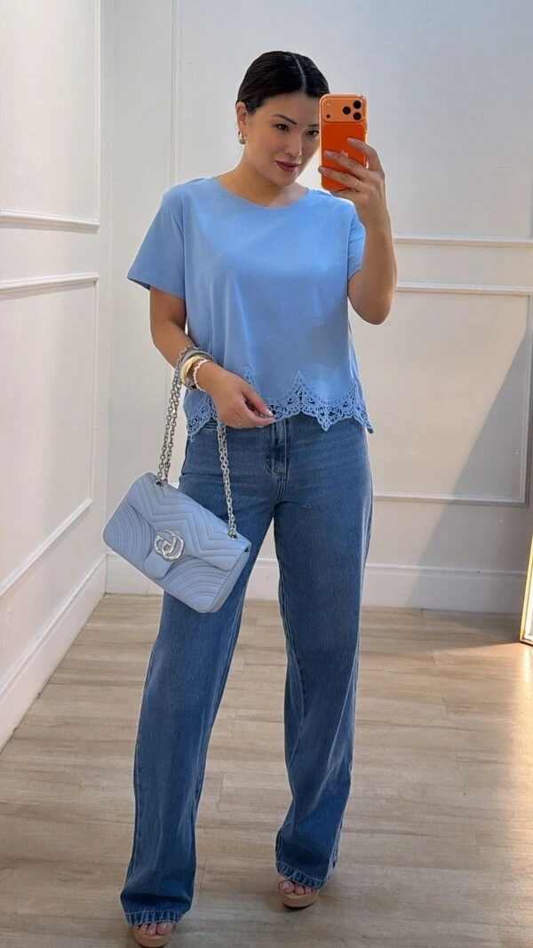Blusa De Malha Valentina Renda No Barrado