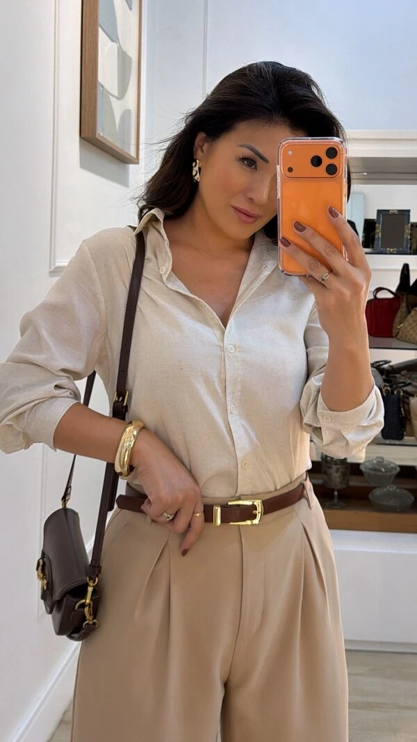 Maxi Camisa Detalhe De Pregas Nos Punhos E Posterior