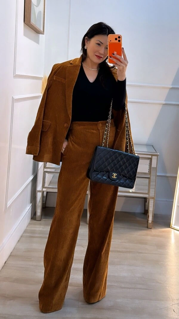 Calça Pantalona Veludo Melissa Botão Forrado