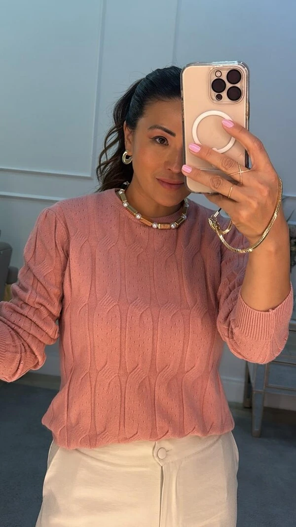 Blusa Tricot Jacky Trançados E Mangas Longas Princesa