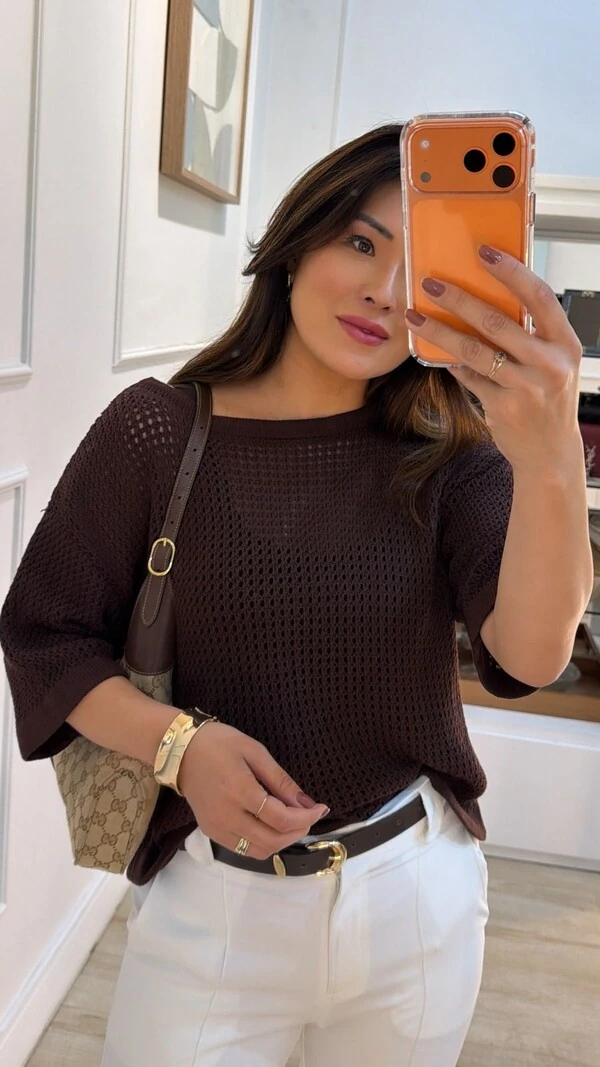 Blusa Ticot Vazado Ampla Catherine Mangas 3/4