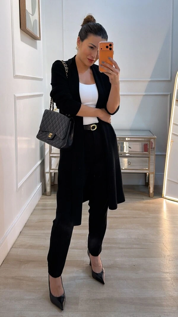 Maxi Cardigan Tricot Eliana Bolsos Quadrados Frontais