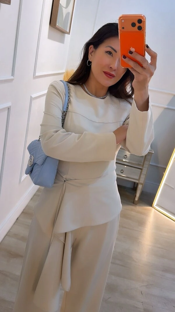 Blusa Twill Mangas Longas Josy Detalhe No Barrado