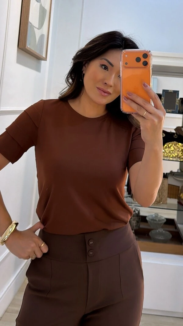 Blusa De Malha Noemi Mangas 3/4 Com Recortes