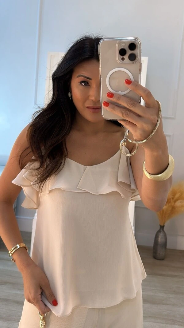 Blusa Regata Crepe Detalhe De Babado Larissa Alças Finas