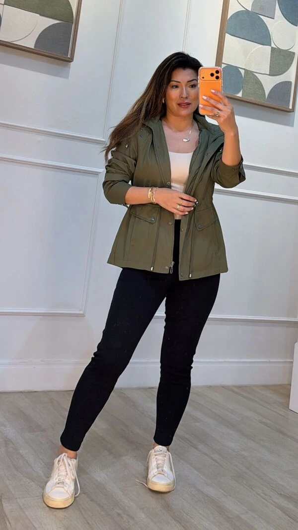 Parka Star Capuz Removível Com Puxadores Reguláveis E Botões Ônix