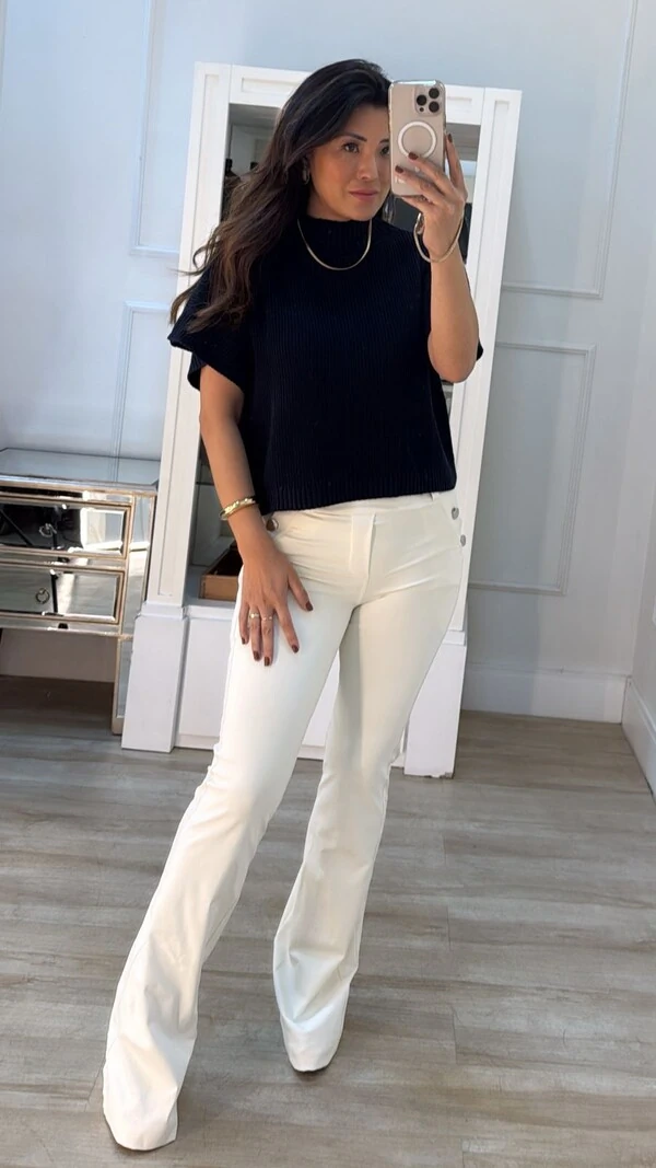 Blusa Ampla Tricot Priscila Gola Alta Canelada