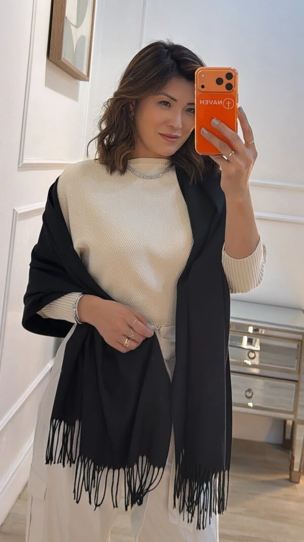 Pashmina Cashmere Com Franjas No Barrado