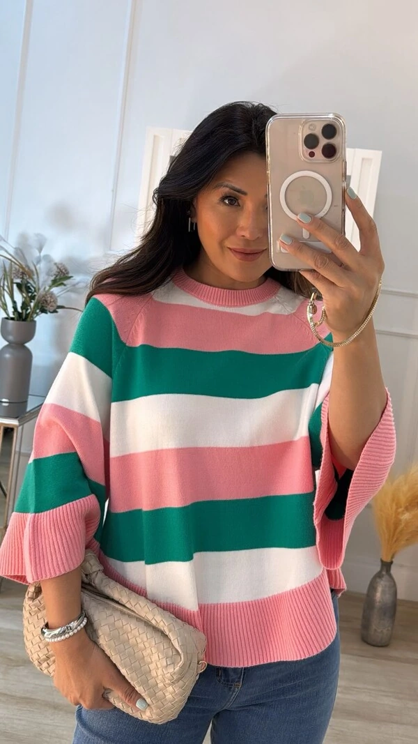 Poncho Tricolor Listrado Cindy Mangas Amplas