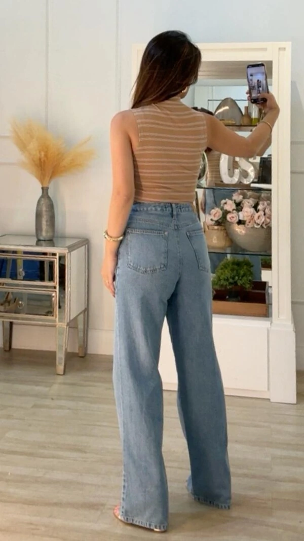 Blusa Regata Cavada Listrada Flavia Gola Média