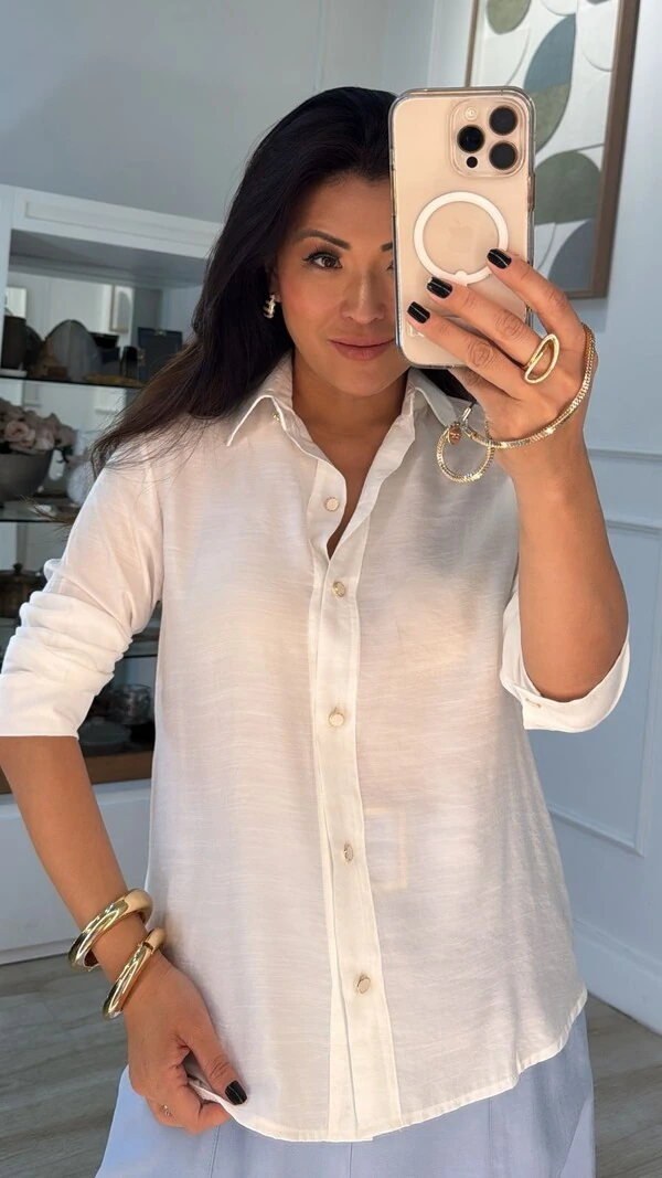 Camisa Viscose Kylie Com Botões Resinados Com Brilho