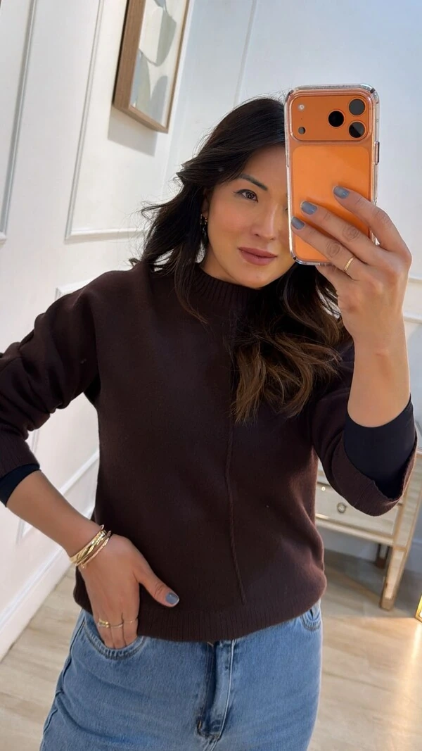 Blusa Tricot Nervura Trançada Frontal Zoe Detalhes Canelados