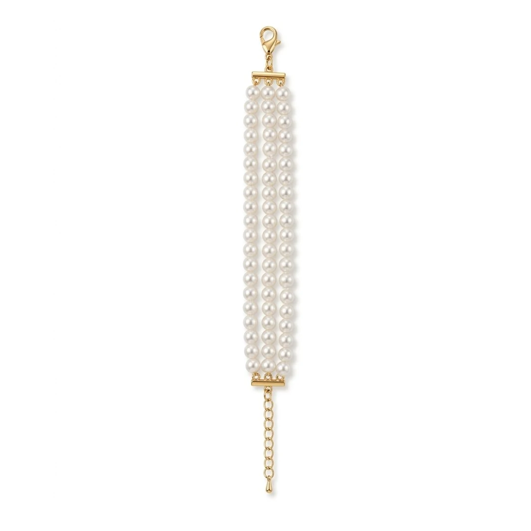 Foto Pulseira 3 Fileiras Pérola Shell | Banho de Ouro 18k | 18+5cm Extensor