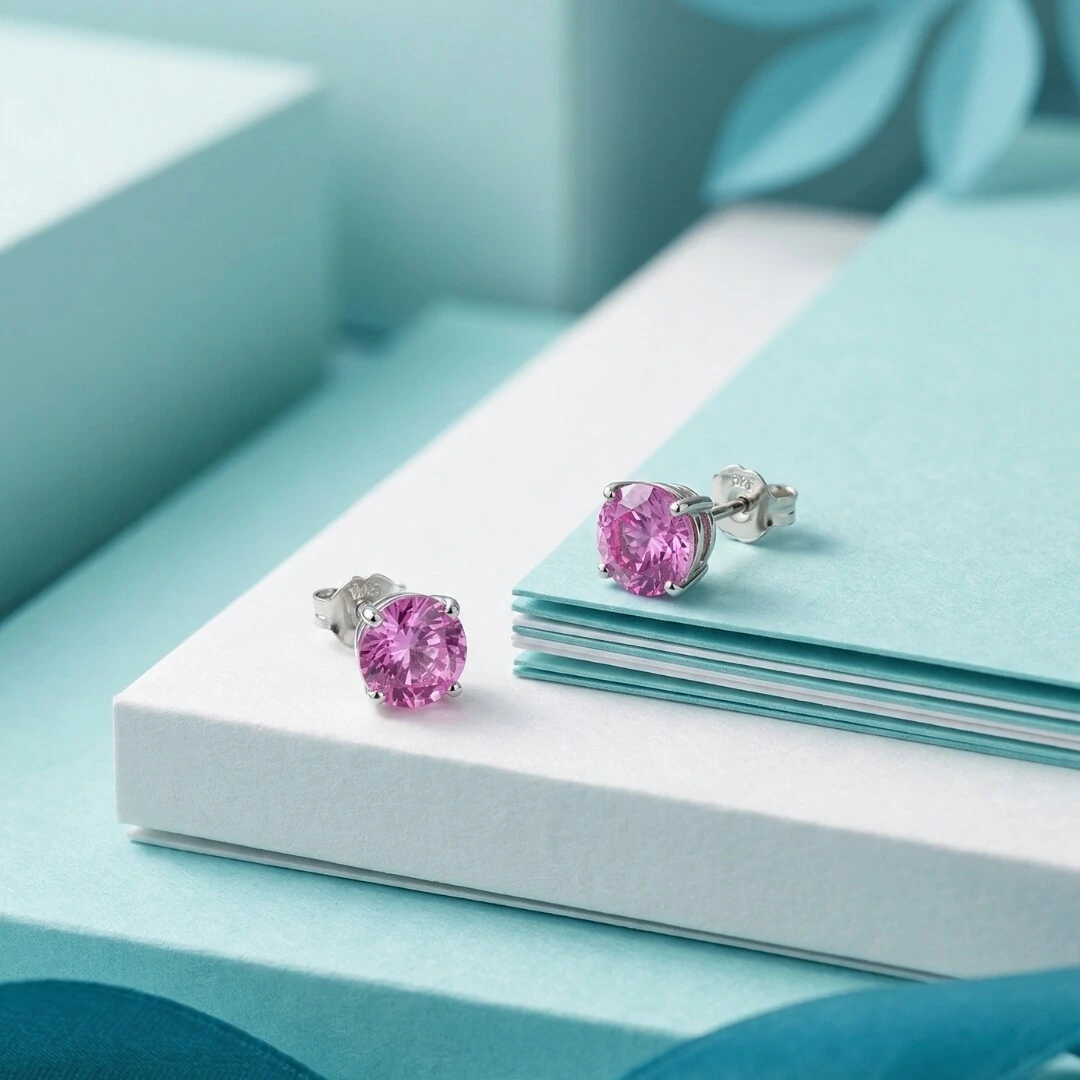 FotoBrinco Solitário 6 MM Turmalina Pink Prata 925