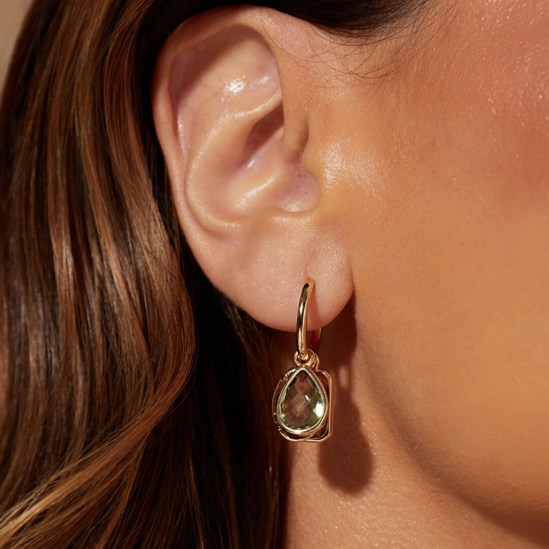 Foto Brinco Argola com Charms Cristais Rodolita, Citrino e Peridoto | Liga Metálica Banho Ouro 18k