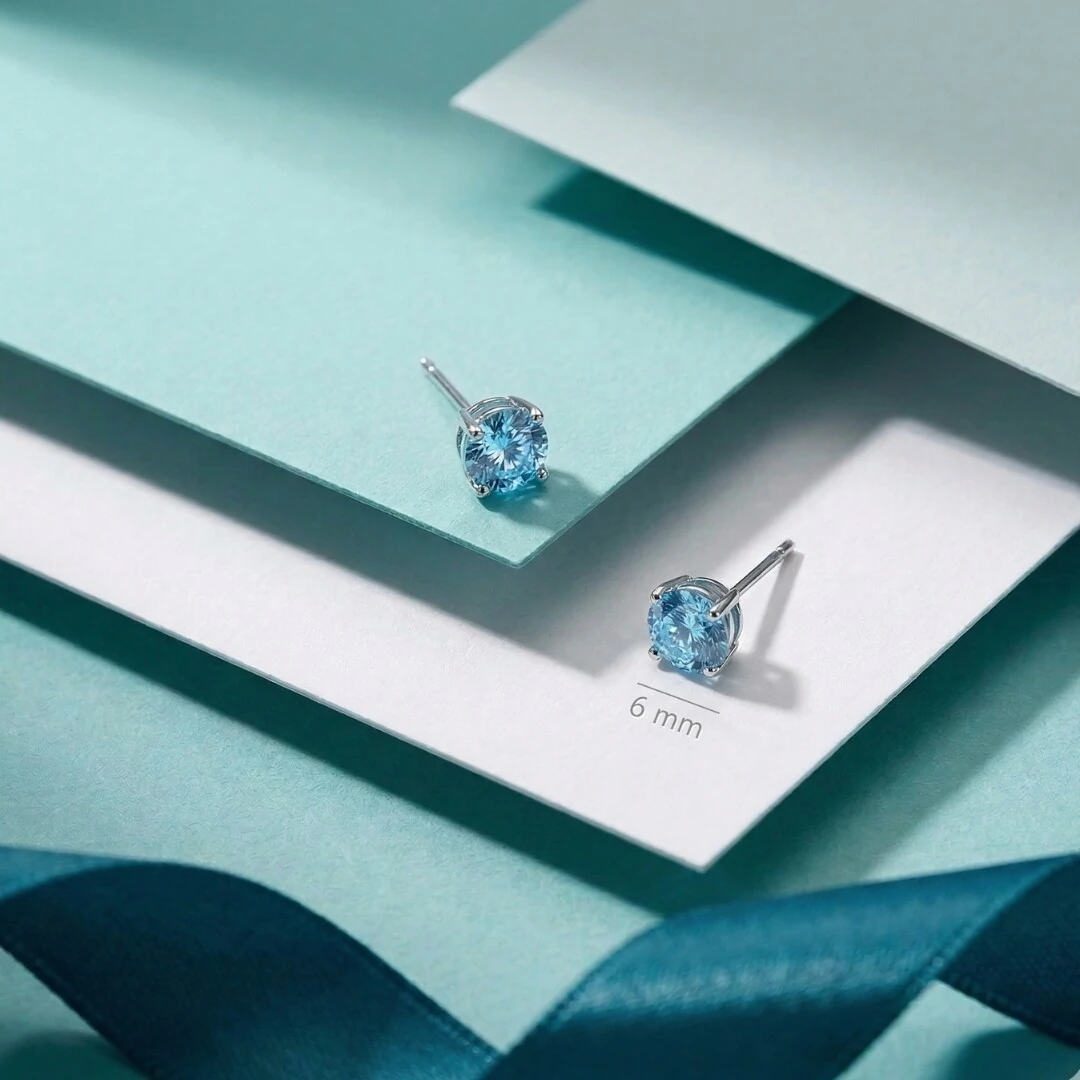 FotoBrinco Solitário 6 MM Água Marinha Prata 925