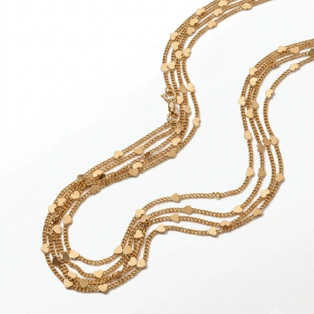 Foto Colar Body Chain com Corações Distribuídos | Liga Metálica Banho Ouro 18k | 90 cm
