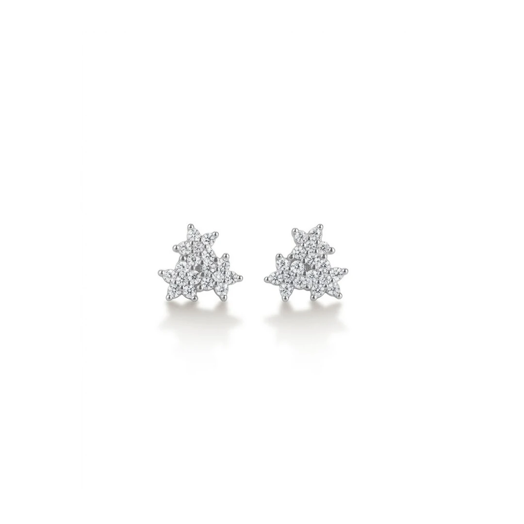 Foto Brinco Trio de Flores de Moissanite | Prata 925 com Ródio | 1 cm