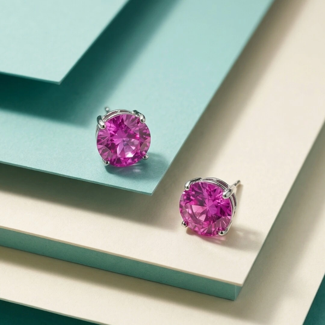 FotoBrinco Solitário 10 MM Turmalina Pink Prata 925