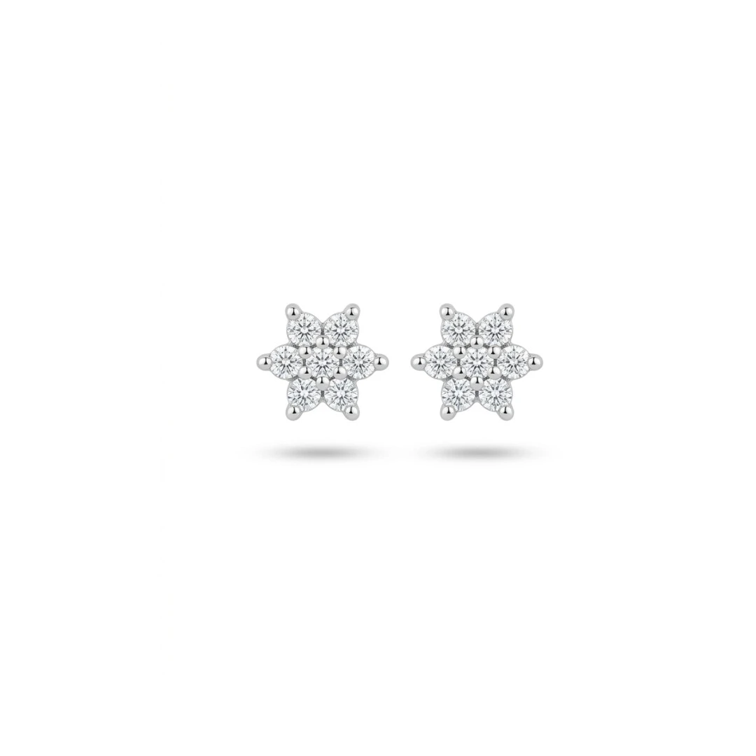 Foto Copiar Brinco Mini Flor Moissanite | Prata 925 com Ródio Branco | Certificado GRA | 5mm