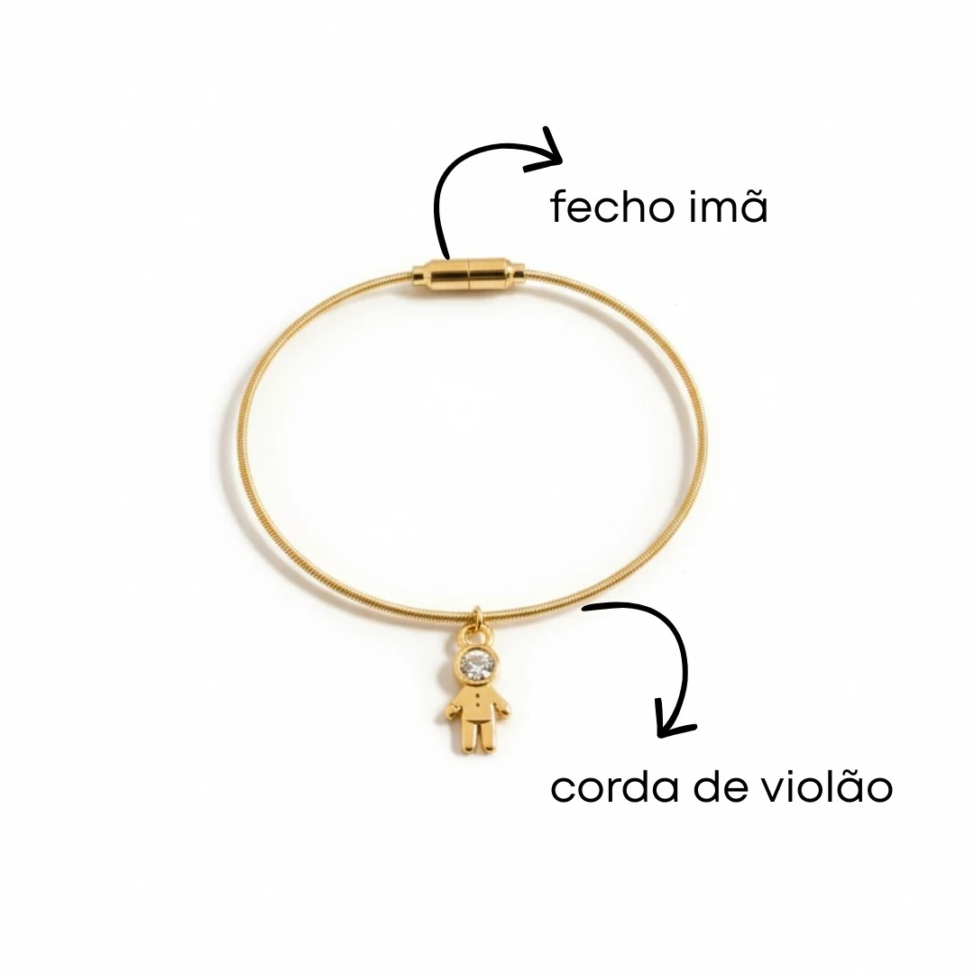 FotoPulseira Corda de Violão Menino Banho de Ouro 18 K