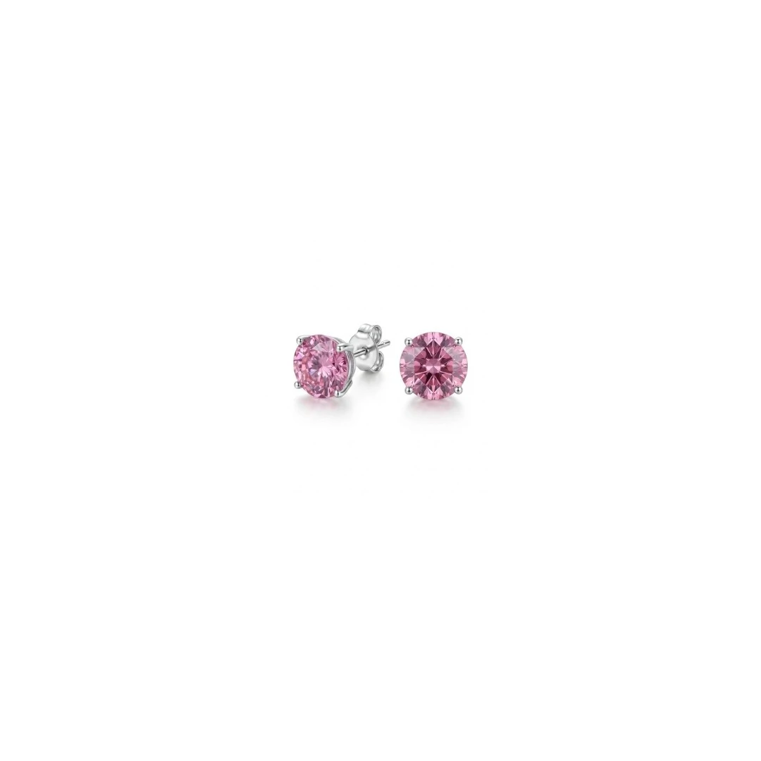 Foto Brinco Solitário Zircônia Rodolita Redonda PP | Prata 925 com Ródio | 0,6 cm