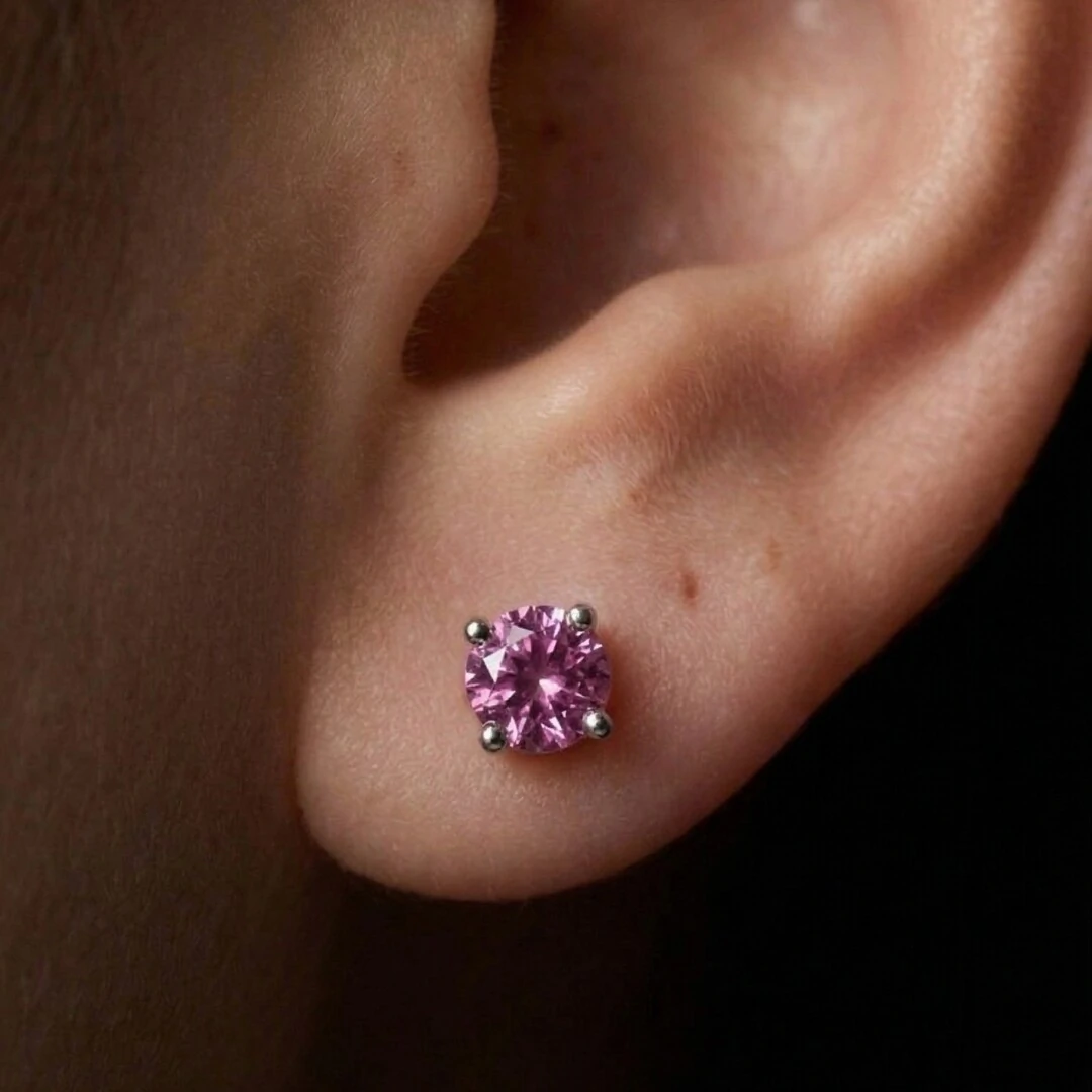 FotoBrinco Solitário 4 MM Turmalina Pink Prata 925