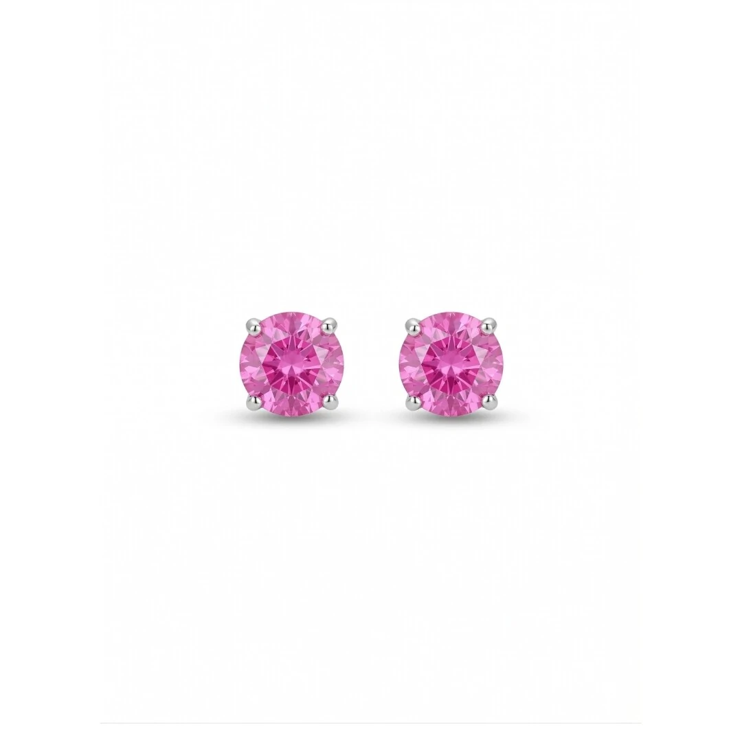 FotoBrinco Solitário 6 MM Turmalina Pink Prata 925