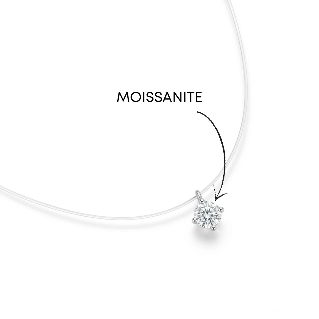 Foto Colar Fio de Nylon Solitário Moissanite Redondo | Prata 925 com Ródio | 35 cm + Extensor