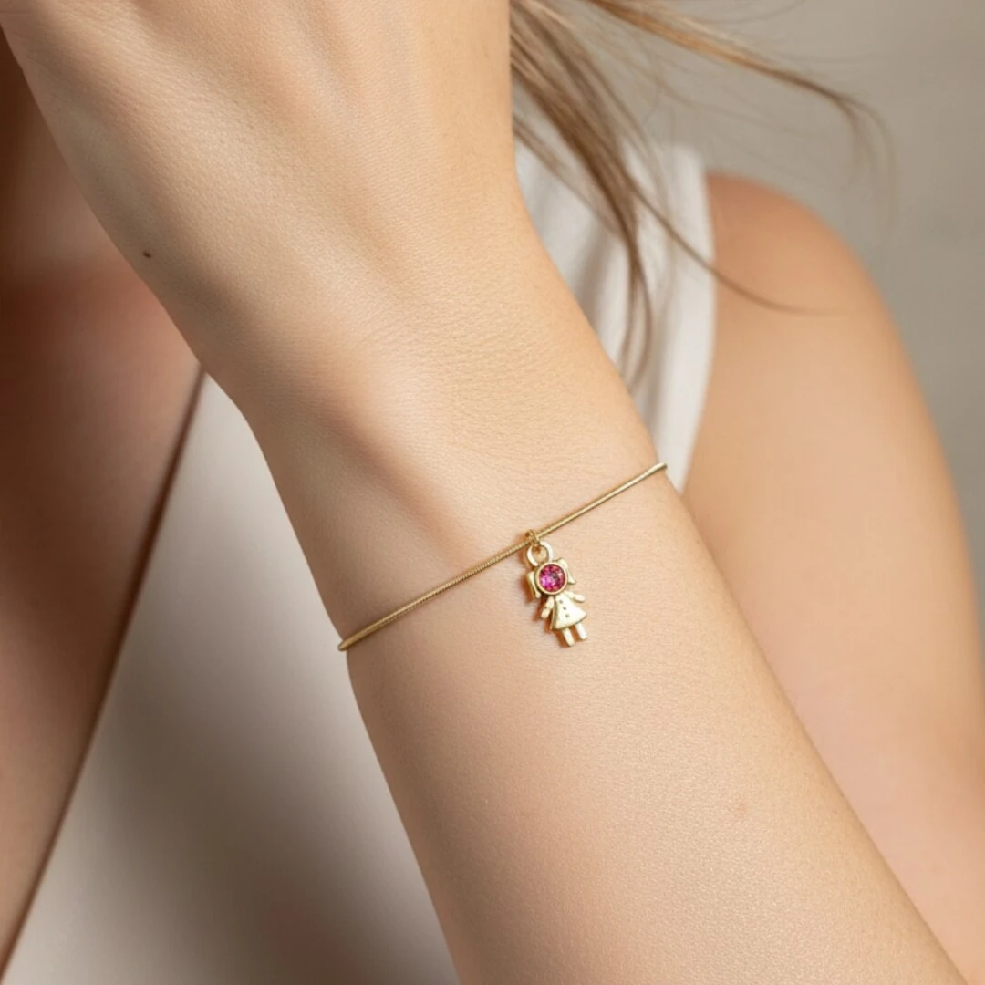 FotoPulseira Corda de Violão Menina Rosa Banho de Ouro 18 K