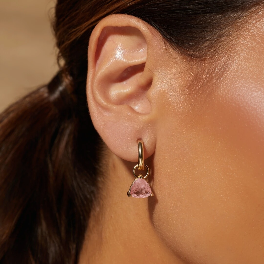 Foto Brinco Ear Bling Trillion Fusion Quartzo Rosa e Zircônia Banho de Ouro 18k