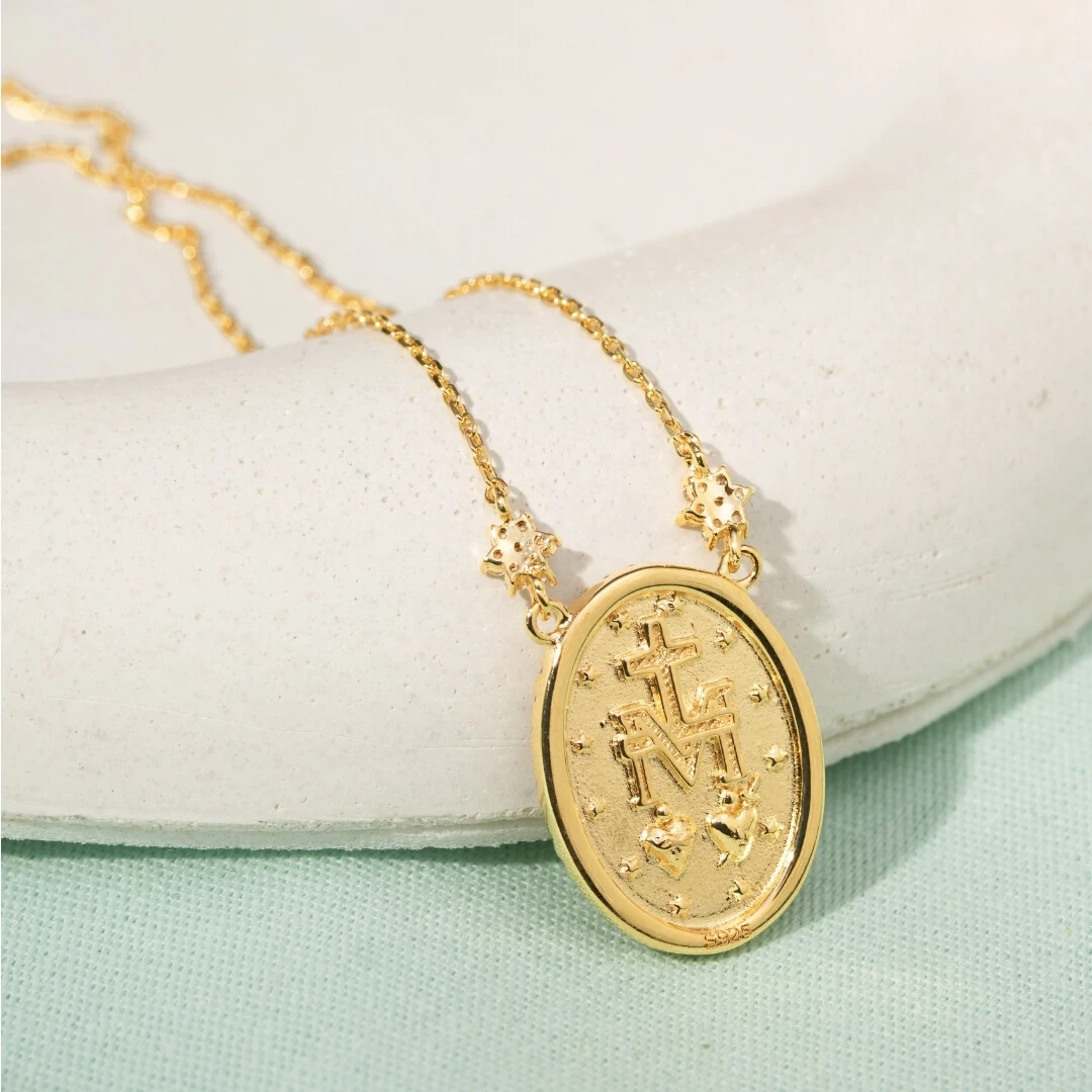 FotoColar Nossa Senhora das Graças P Prata Banho de Ouro 18 K