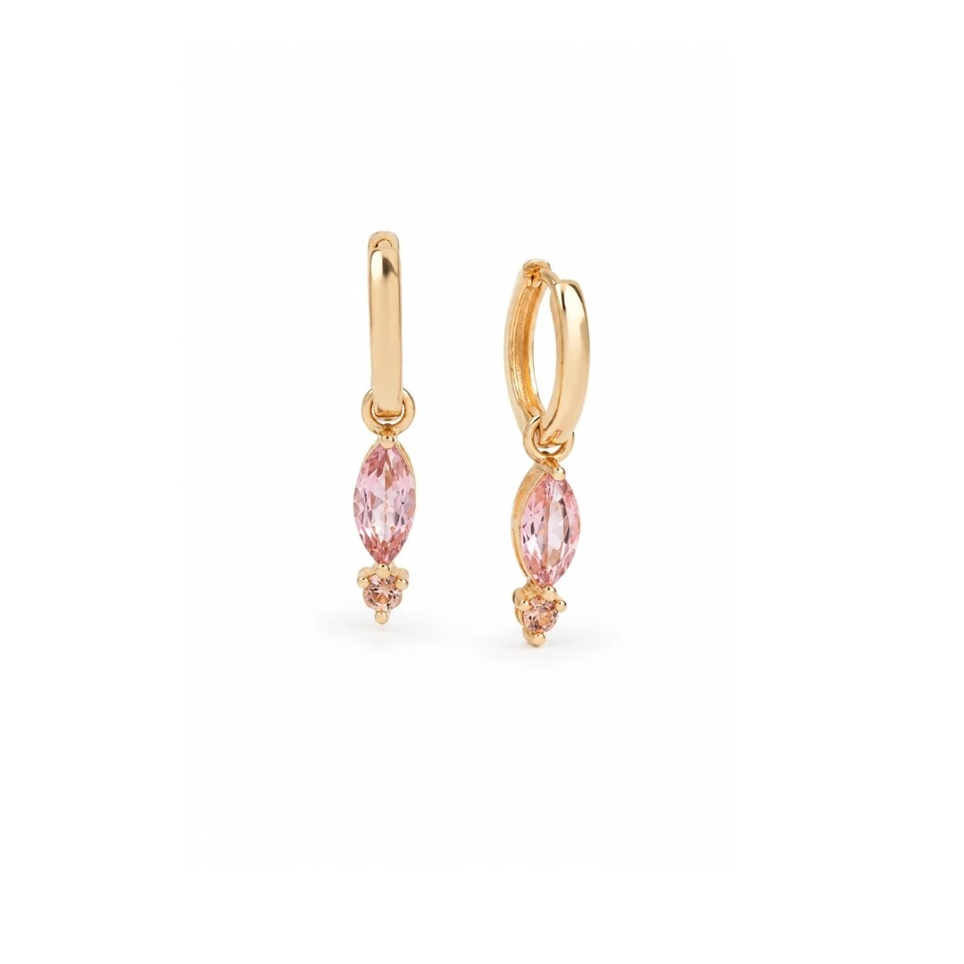 Foto Argola Ear Bling com Charm Navete Cristal Rodolita e Detalhe Cristal Citrino | Liga Metálica Banho O