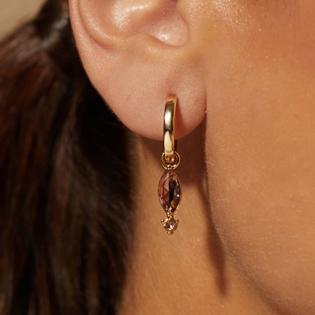 Foto Argola Ear Bling com Charm Navete Cristal Rodolita e Detalhe Cristal Citrino | Liga Metálica Banho O
