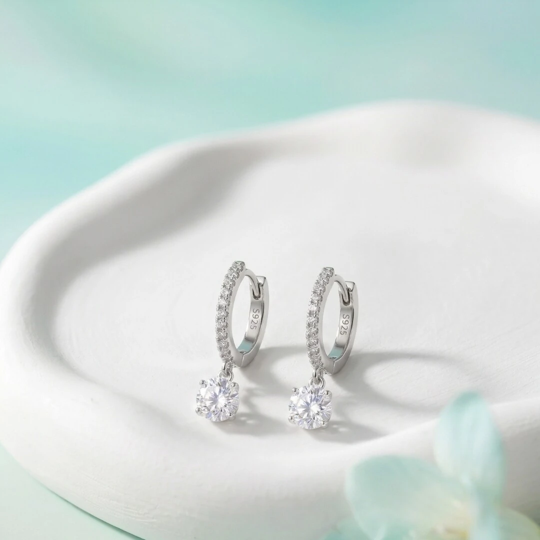 FotoArgola com Pingente Solitário Moissanite Prata 925 | Cravejada 1,1cm | 6mm | 1,76ct