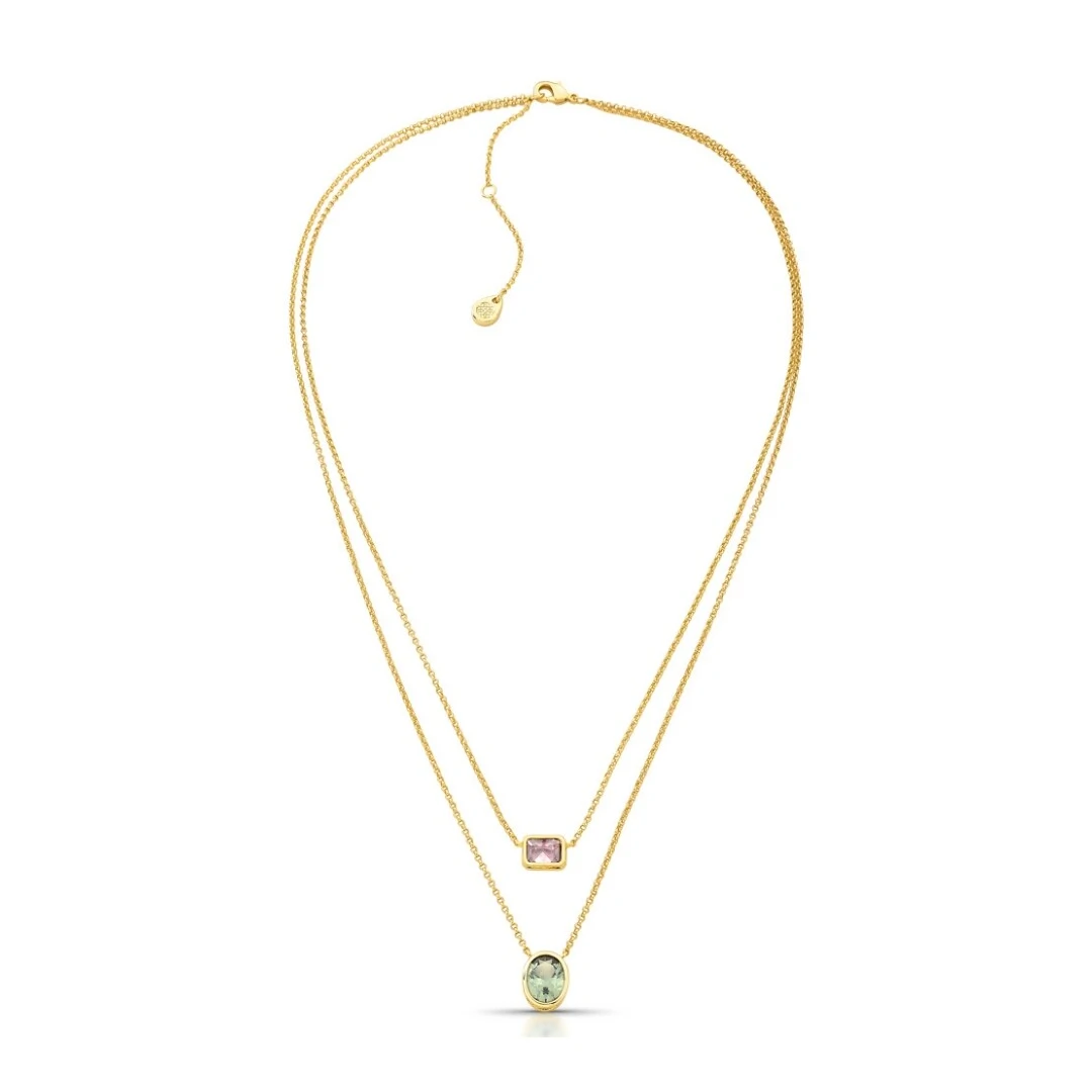 Foto Colar Duplo Dourado com Zircônias Coloridas Cravação Inglesa Corrente Regulável Banho de Ouro 18k