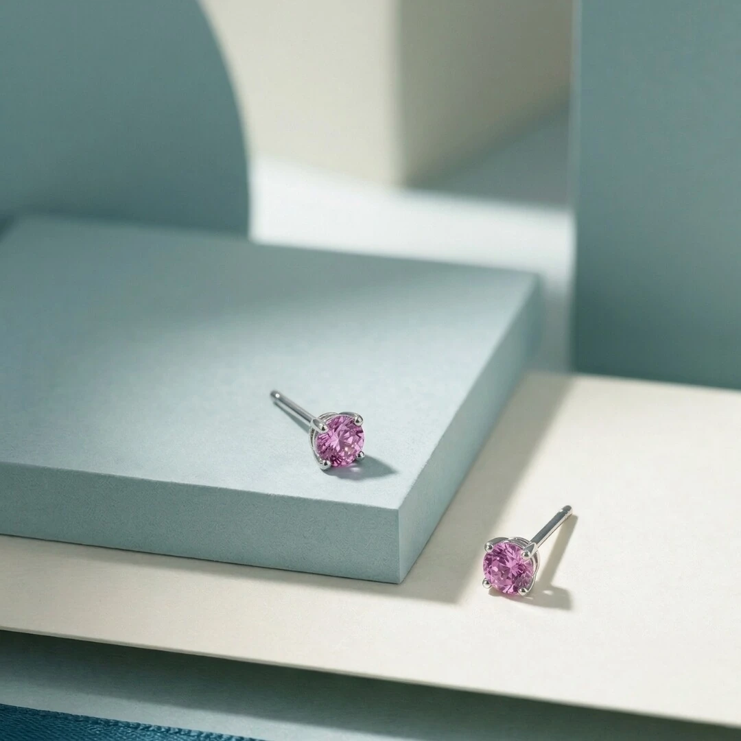 FotoBrinco Solitário 4 MM Turmalina Pink Prata 925