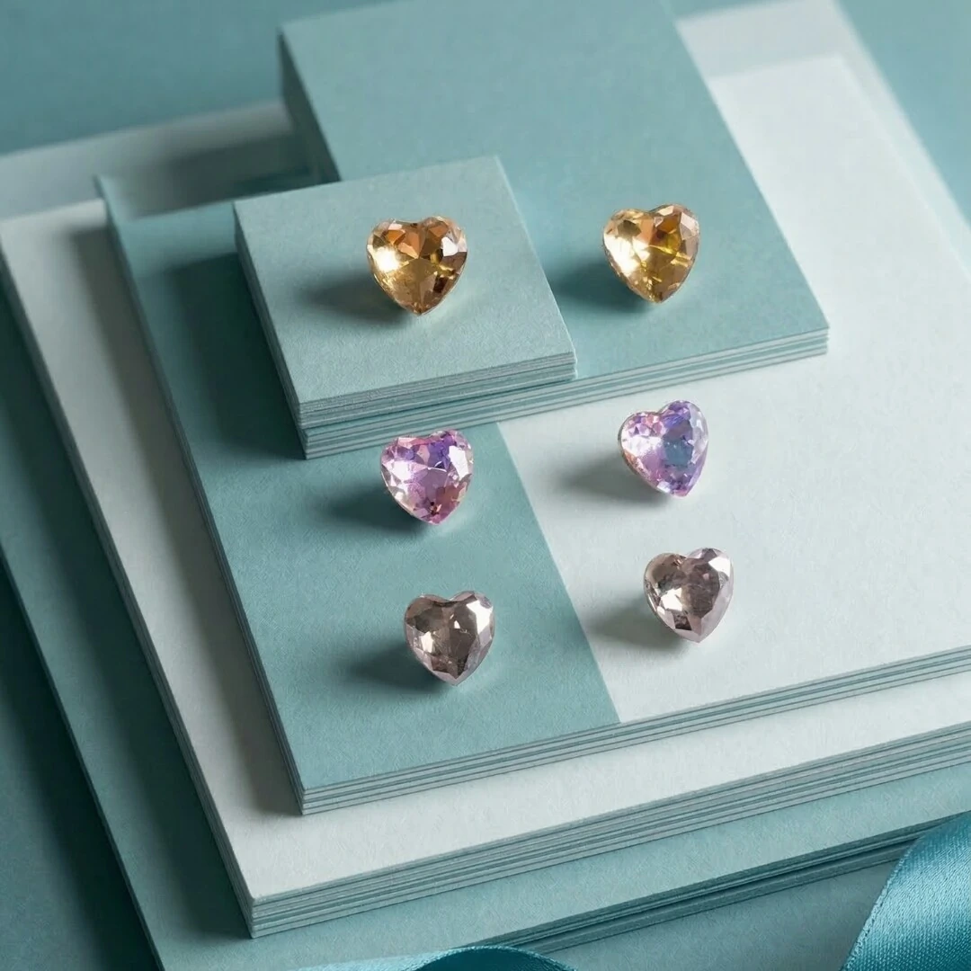 FotoTrio de Brincos Lapidação Coração Ródio Branco