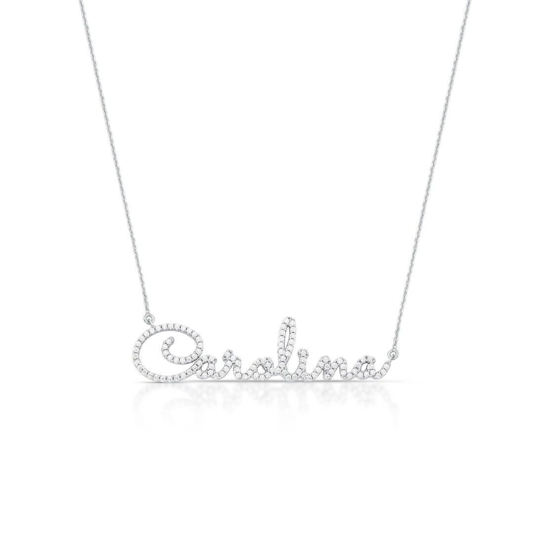Foto Gargantilha de Moissanite Nome Personalizado até 10 Letras Prata Rodinada 40cm + 5cm