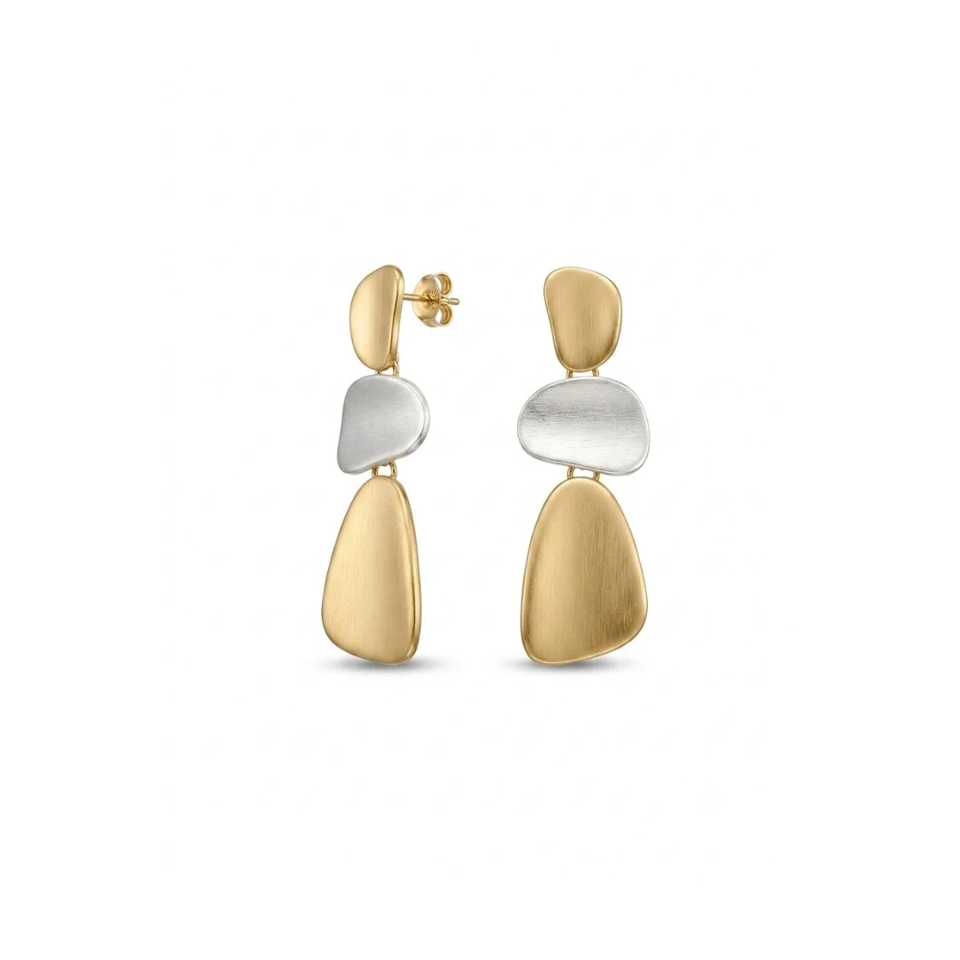 Foto Brinco Pêndulo Orgânico Mix Banhos Ródio e Ouro 18k Acetinado Fosco | Liga Metálica | 4,3 cm × 1,5 c