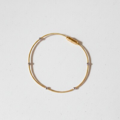 Foto Pulseira Corda de Violão Solitária Bolinhas Invertidas Banho de Ouro 18 K